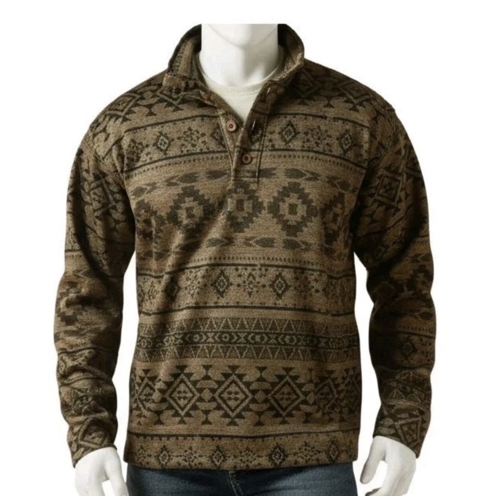 Ariat Men's Medium Caldwell Light Brown Southwest Quarter Button Sweater NWT